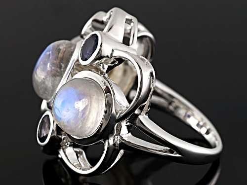Artisan Gem Collection Of India, Rainbow Moonstone And .90ctw Iolite Sterling Silver Ring - Size 5
