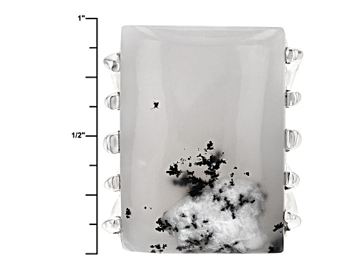Artisan Gem Collection Of India, 22x16mm Rectangular Cabochon Dendritic Opal Silver Solitaire Ring - Size 5