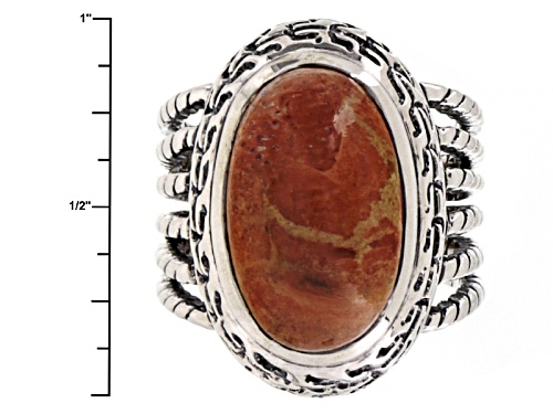 Artisan Collection Of India, 18x11mm Oval Cabochon Sponge Coral Sterling Silver Solitaire Ring - Size 5