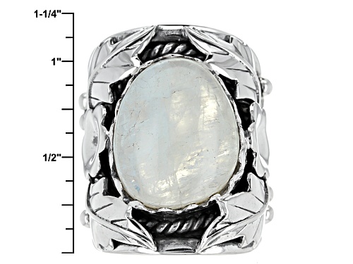 Artisan Gem Collection Of India, Free-Form Cabochon Rainbow Moonstone Sterling Silver Ring - Size 6