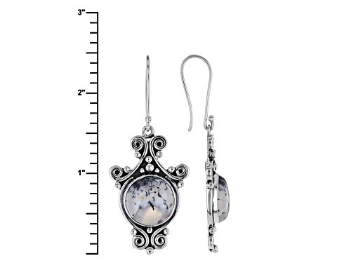Artisan Gem Collection Of India, 15mm Round Cabochon Dendritic Opal Sterling Silver Dangle Earrings