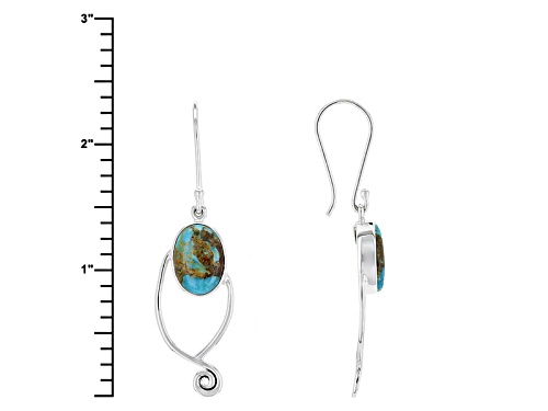 Artisan Gem Collection Of India, 14x10mm Oval Cabochon Boulder Turquoise Silver Dangle Earrings