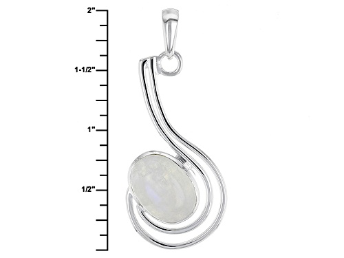 Artisan Gem Collection Of India, 16x12mm Oval Cabochon Rainbow Moonstone Silver Solitaire Pendant