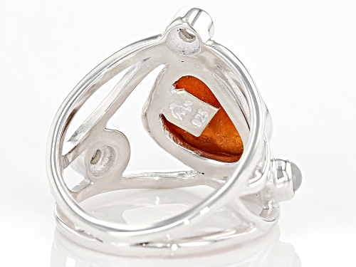 Artisan Collection Of India™ Free Form Mandarin Garnet And 0.27ctw Ethiopian Opal Silver Ring - Size 6