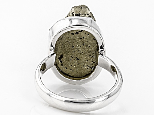 Artisan Gem Collection Of India, Free-Form Drusy Pyrite Rough Sterling Silver Solitaire Ring - Size 12