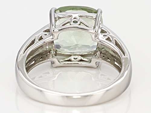 3.64ct Square Cushion Green Prasiolite With .01ctw Two Green Diamond Accent Sterling Silver Ring - Size 12