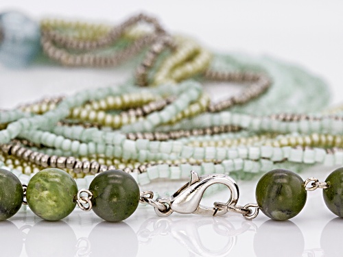 Artisan Collection of Ireland™ Connemara Marble, Glass Bead, Seed Bead Silver Tone Brass Necklace - Size 28