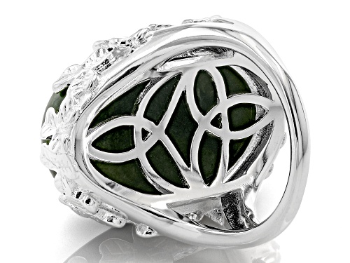 Artisan Collection of Ireland™ 24x18mm Connemara Marble Silver Tone Shamrock Ring - Size 9