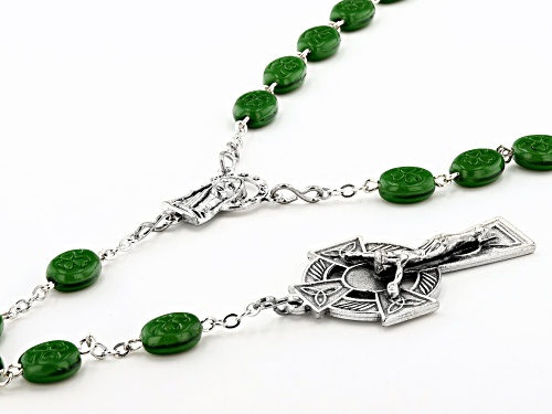 Artisan Collection of Ireland™ 10x8mm Green Ceramic Silver-tone Over Brass Rosary