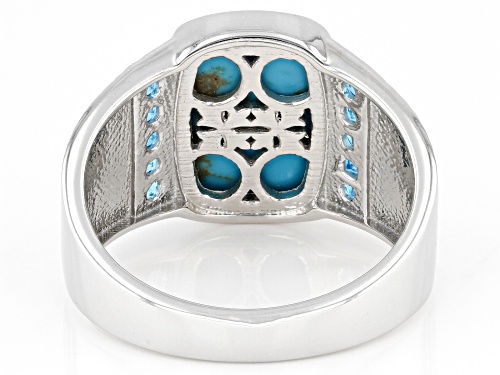 14x10mm Kingman Turquoise With 0.35ctw Neon Apatite Rhodium Over Sterling Silver Men's Ring - Size 10