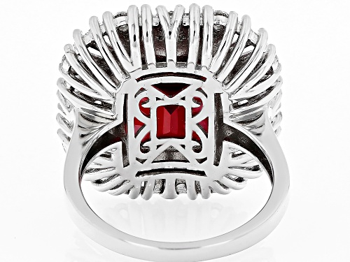 6.55ct Lab Created Ruby With 2.30ctw Lab Created White Sapphire Rhodium Over Silver Ring - Size 7