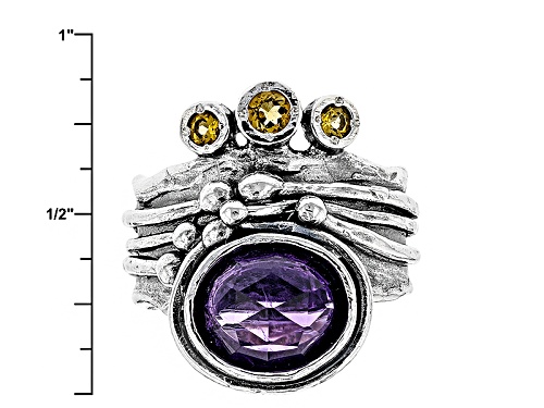 Artisan Collection Of Israel™ 2.50ct Rose Cut Amethyst With .22ctw Citrine Sterling Silver Ring - Size 7