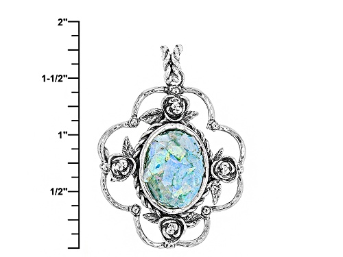 Artisan Collection Of Israel™ 18x13mm Man Made Roman Glass Silver Solitaire Pendant With Chain
