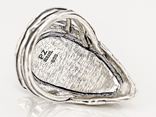 Artisan Collection Of Israel™ 25x10mm Pear Shape Man Made Roman Glass Solitaire Silver Ring - Size 6