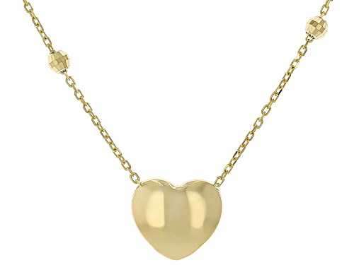 10k Yellow Gold Puffy Heart 2.5mm Beaded Chain 18
