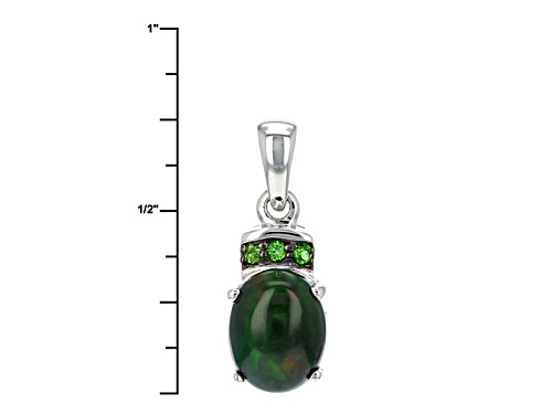 Oval Cabochon Black Ethiopian Opal With .05ctw Russian Chrome Diopside Silver Pendant With Chain