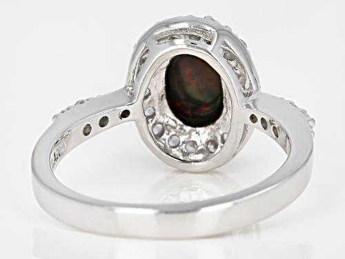 .60ct Oval Cabochon Black Ethiopian Opal With .41ctw Round White Zircon Sterling Silver Ring - Size 12