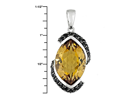 10.20ct Marquise Champagne Quartz With 1.05ctw Round Black Spinel Sterling Silver Pendant With Chain