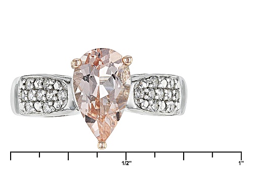 1.06ctw Pear Shape Morganite With .13ctw Round White Zircon Sterling Silver Two Tone Ring - Size 12