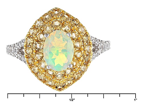 .55ct Oval Ethiopian Opal With .61ctw Round Brazilian Citrine And .21ctw Round Zircon Silver Ring - Size 9