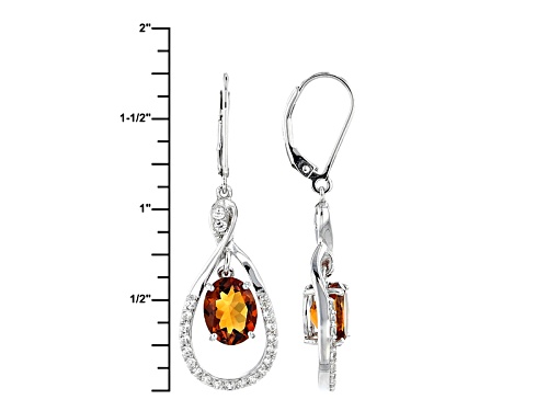 2.76ctw Oval Madeira Citrine And .89ctw Round White Zircon Sterling Silver Dangle Earrings
