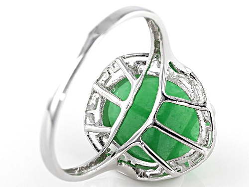 Pacific Style™ 10-14mm Oval Green Jadeite Rhodium Over Sterling Silver Solitaire Greek Key Ring - Size 12