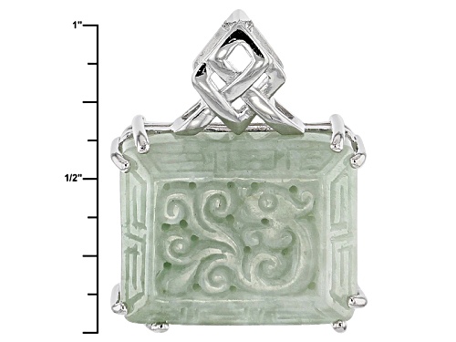 Pacific Style™ 21x16.5mm Carved Green Jadeite Sterling Silver Pendant With Chain