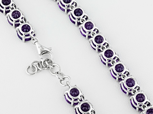88.11ctw Round African Amethyst Rhodium Over Sterling Silver Tennis Style Necklace - Size 18