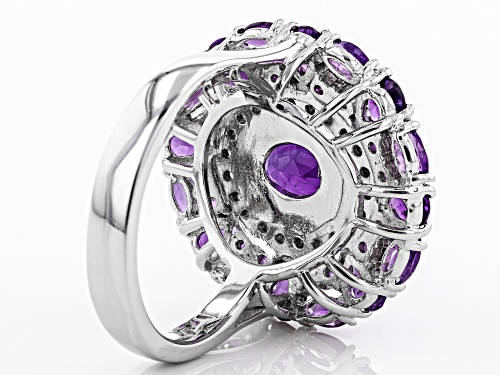 5.06ctw Mixed Shape African Amethyst With .37ctw Round White Zircon Rhodium Over Silver Ring - Size 7