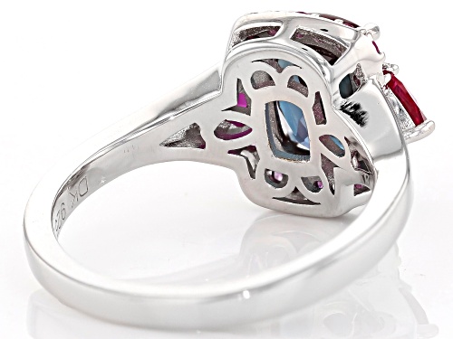2.30ct Lab Created Alexandrite and .78ctw Lab Created Ruby Rhodium Over Silver Ring - Size 8