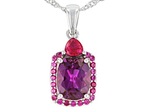 2.30ct Lab Created Alexandrite & .46ctw Lab Created Ruby Rhodium Over Silver Pendant With Chain