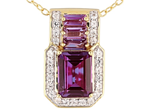 2.13ctw Lab Created Alexandrite With .29ctw White Zircon 18k Gold Over Silver Pendant With Chain