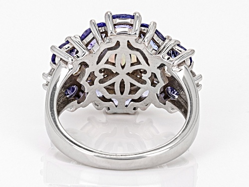 0.37ct Ethiopian Opal with 1.78ctw Tanzanite and 0.97ctw White Zircon Rhodium Over  Silver Ring - Size 6