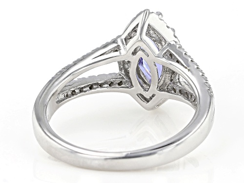 .96CT MARQUISE TANZANITE WITH .30CTW ROUND WHITE ZIRCON RHODIUM OVER SILVER RING - Size 9