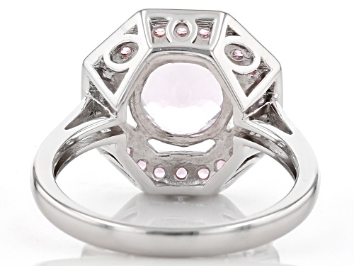 2.28ct Round Kunzite with .40ctw Lab Created Pink Sapphire Rhodium Over Sterling Silver Ring - Size 9