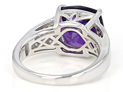 3.65ct cushion African amethyst with 0.44ctw white zircon rhodium over sterling silver ring - Size 7