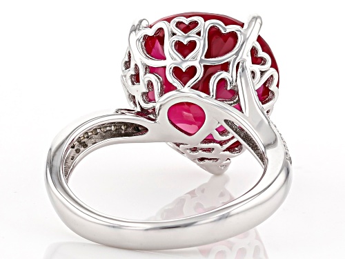 9.81ct Pear shaped lab created ruby with .23ctw round white zircon rhodium over sterling silver ring - Size 8