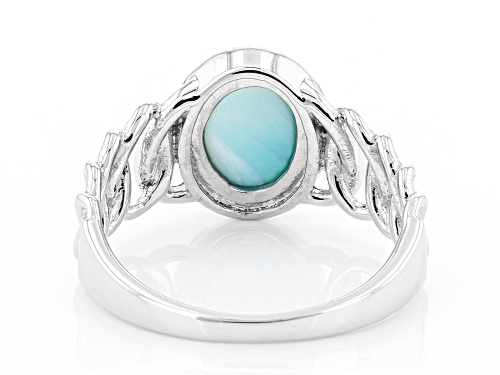 10x8mm Oval Cabochon Larimar Rhodium Over Sterling Silver Solitaire Ring - Size 6