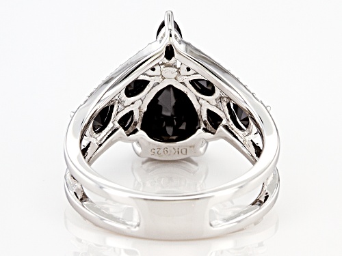 2.97ctw Mixed Shape Black Spinel and .09ctw Zircon Rhodium Over Sterling Silver Chevron Ring - Size 6