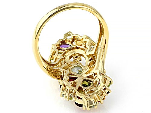 3.79ctw Mixed Shapes Multi-Gemstone 18k Yellow Gold Over Sterling Silver Cluster Ring - Size 7