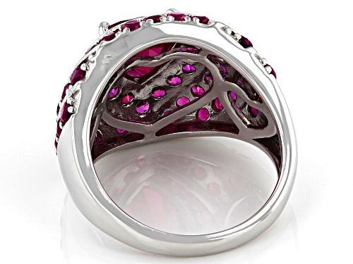 4.54ctw Lab Created Ruby Rhodium Over Sterling Silver Ring - Size 7