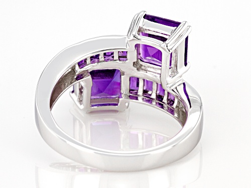 2.70ctw Square And 0.51ctw Baguette African Amethyst Rhodium Over Sterling Silver Bypass Ring - Size 8