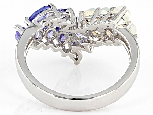 1.26ctw Marquise Tanzanite And 0.50ctw Round Ethiopian Opal Rhodium Over Sterling Silver Ring - Size 7