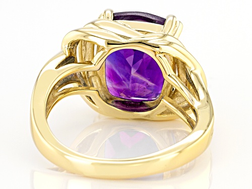 4.68ct Cushion African Amethyst 18k Yellow Gold Over Sterling Silver Solitaire Ring - Size 8