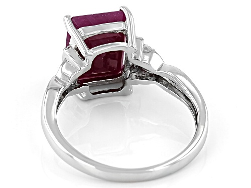 3.68ct Rectangular Octagonal India Ruby And 0.05ctw White Diamond Accent Rhodium Over Silver Ring - Size 9