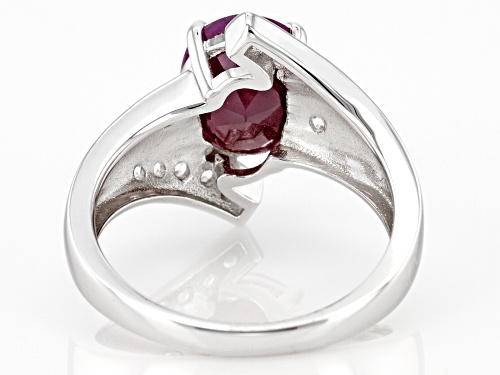 3.17ct Oval Indian Ruby With 0.40ctw Round White Zircon Rhodium Over Sterling Silver Ring - Size 7