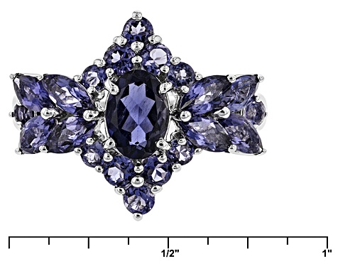 1.71ctw Oval, Marquise, And Round Iolite Rhodium Over Sterling Silver Cluster Ring - Size 9