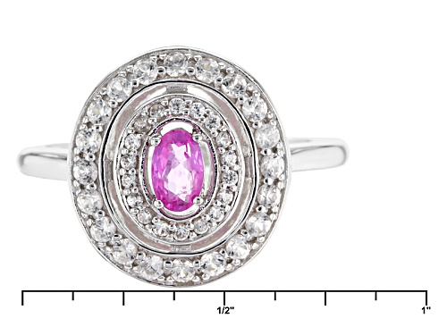.25ct Oval Pink Sapphire With .49ctw Round White Zircon Sterling Silver Ring - Size 8