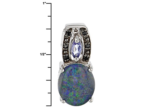 11x9mm Australian Opal Triplet, .12ctw Tanzanite And .03ctw Black Spinel Silver Pendant With Chain
