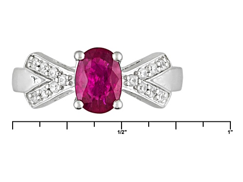 .68ct Oval Ruby And .13ctw Round White Zircon Sterling Silver Ring - Size 7